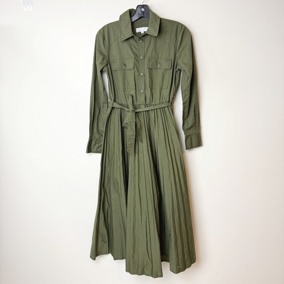 Derek Lam Dresses & Skirts - Derek Lam Collective Pleated Green Midi Shirt Dress Size 0 Women Olive Green RTR